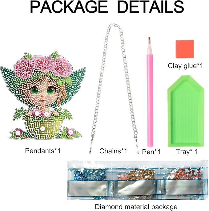 AiYuanzsh DIY Girl in Teacup Diamond Art Hanging Kit, Acrylic Crystal Stained Glass Diamond Painting Pendant with Chain for Home Wall Decor Ornament Gift for Adults