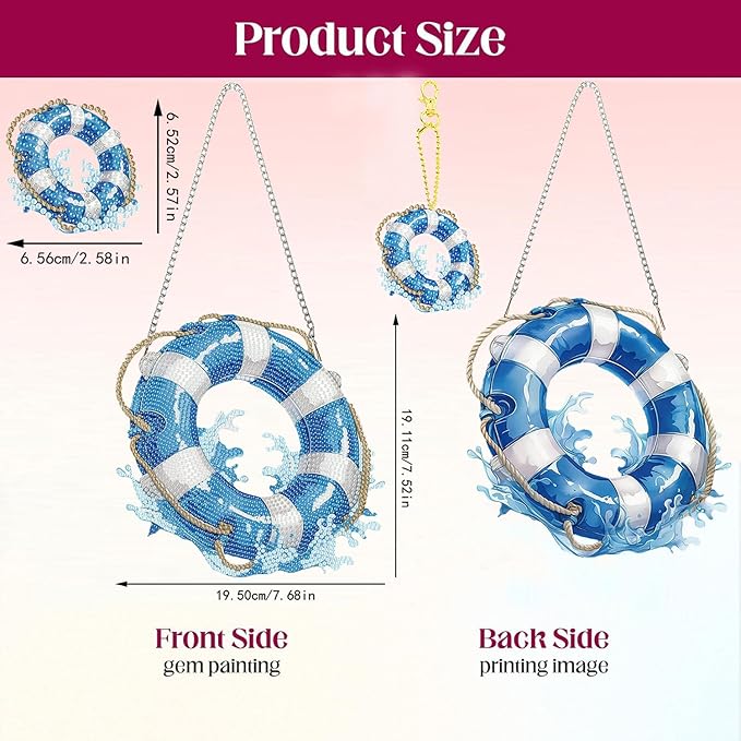 Masendp Hanging Diamond Art Decoration Kit 5D Diamond Painting Kit, DIY Swimming Ring Ocean-Themed Diamond Art Kit Suitable for Beginners and Adults, Home Wall and Garden Decoration