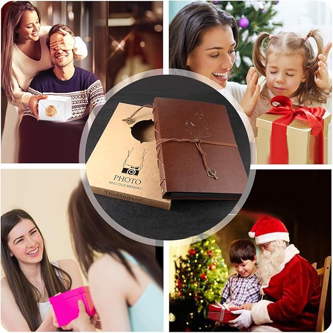 ThxMadam Leather Scrapbook Album 60 Pages Vintage Love Photo Album,8.7 * 7.1 Inch Scrapbook for Couples-DIY Memory Book,Birthday/Wedding Guest Book Gift for Anniversary Mother's Day