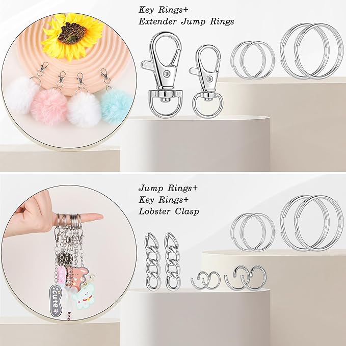 BESARME 1130PCS Keychain Making Kit Jump Rings for Jewelry DIY Key Chain Supplies with Keyrings Bulk, Metal Lobster Claw Clasp, Swivel Snap Hook, Extender Chain for Crafts Accessories（Silver）