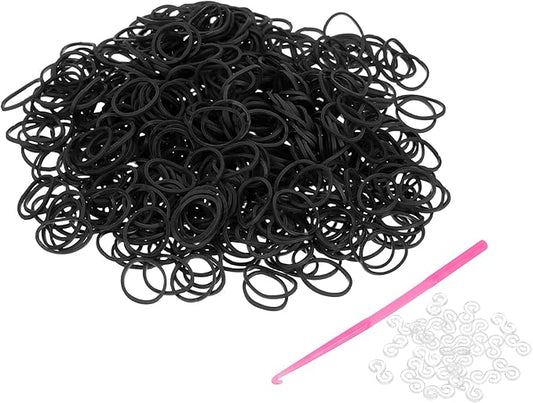 uxcell 600Pcs Loom Rubber Band Kit with 25Pcs S-Clips and 1Pcs Hook, Black