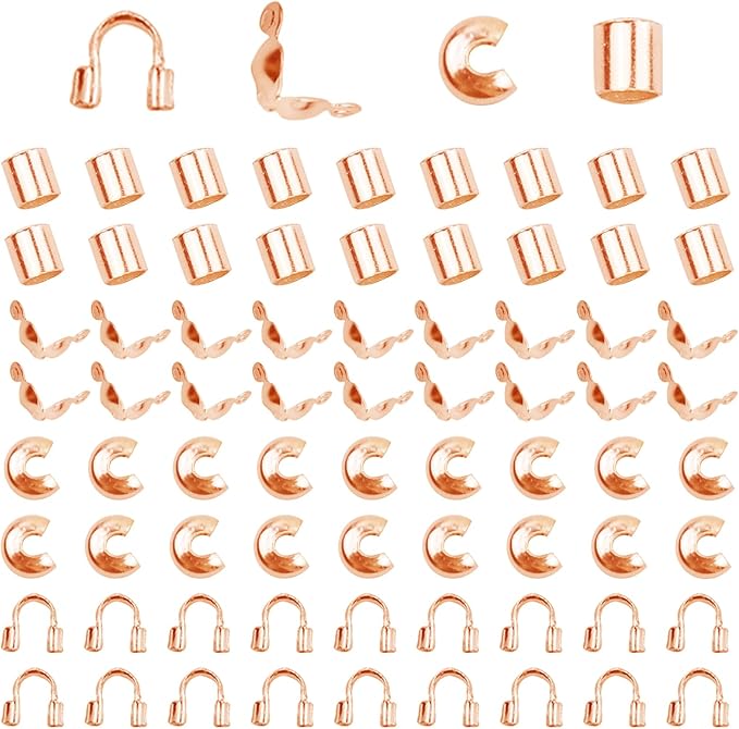 1400 Pieces Brass Tube Crimp Beads Wire Guardians Crimp Bead Knot Covers Bead Tips Knot Covers for DIY Bracelets Necklaces Jewelry Making Crafts Supplies(Rose Gold)