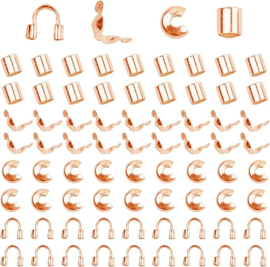 1400 Pieces Brass Tube Crimp Beads Wire Guardians Crimp Bead Knot Covers Bead Tips Knot Covers for DIY Bracelets Necklaces Jewelry Making Crafts Supplies(Rose Gold)