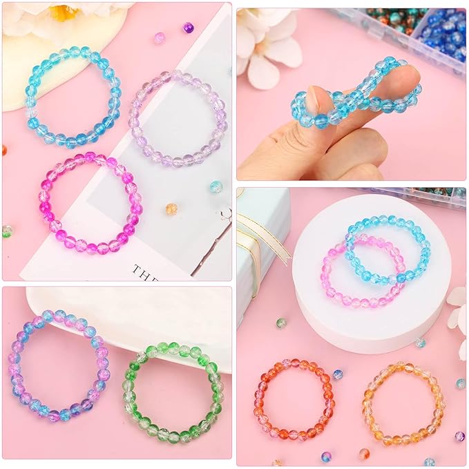 shynek 2800 6mm Glass Beads for Bracelets, 56 Colors Crystal Beads for Jewelry Making, Bracelet Making and DIY Crafts(28 Crackle Colors and 28 Ink Patterns Colors)