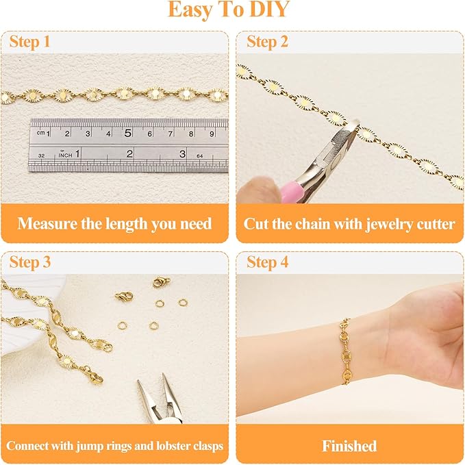 16.4 Feet Gold Plated Oval Link Chains Roll Strong Stainless Steel Chain for Jewelry Making