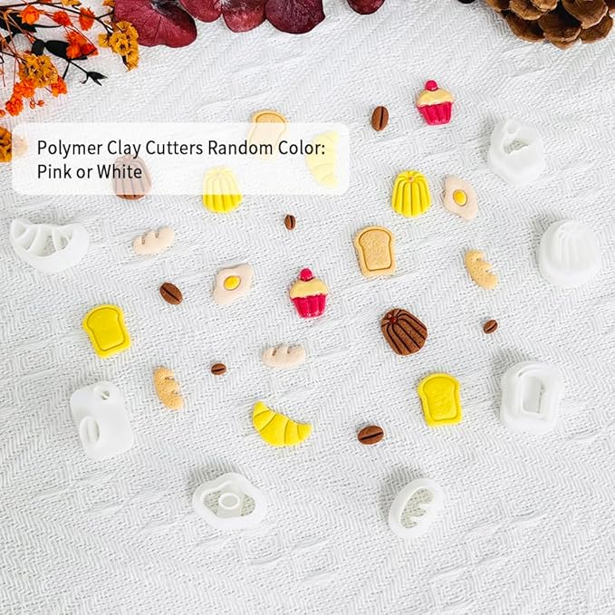 Xaekicr Breakfast Food Polymer Clay Cutters Set – 7pcs Bread Cupcake Egg Coffee Designs Clay Cutters for Polymer Clay Jewelry Making – Cute Clay Molds and Clay Tools for Mini Food Earrings