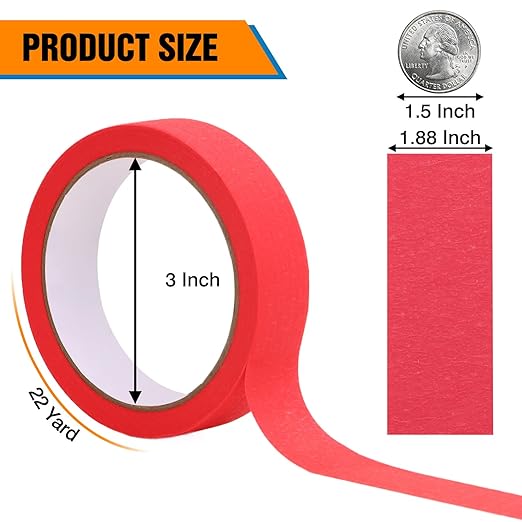 HongWay Masking Tape 1 Inch, 6 Rolls x 22yd (132yds in Total) Painters Tapes for Painting Labeling Arts Crafts, Easy Removal, No Residue (0.94in Red)