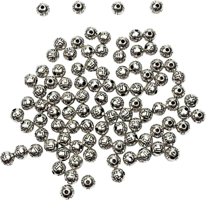 100pcs 6mm Silver Cross Beads – Engraved Zinc Catholic Rosary Beads for Jewelry Making, DIY Necklace, Bracelet & Rosary Accessories