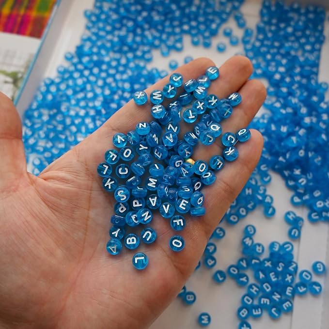 Amaney 1000pcs Blue Letter Beads 7x4mm for Jewelry Making Bracelet Hair Braids Crafts Christmas Decorations