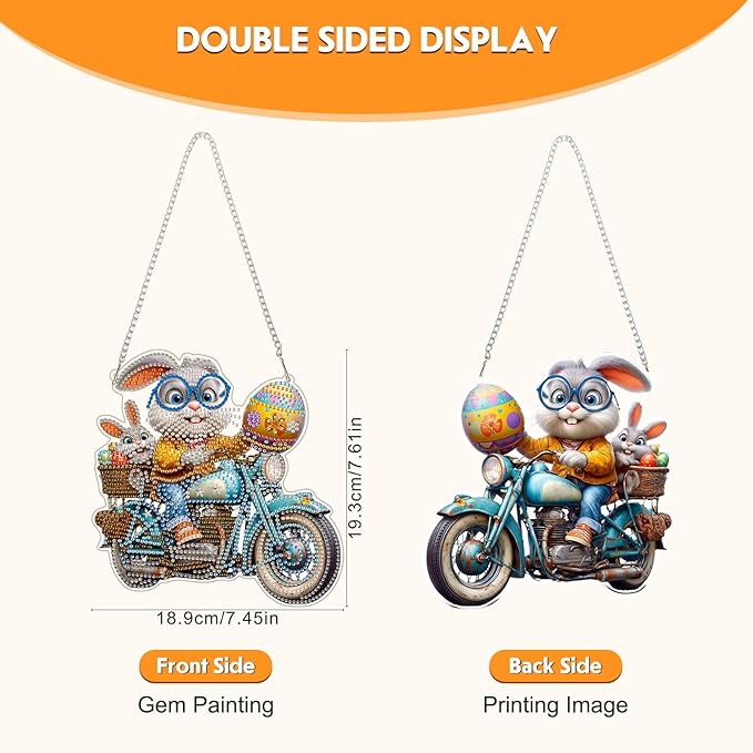 NEWENMO Diamond Art Hanging Kit for Adult, Playful Bunny, DIY Double Sided Acrylic Special Shaped Diamond Art Painting Window Pendant Happy Easter Bunny, Home Garden Wall Hanging Ornament Kits