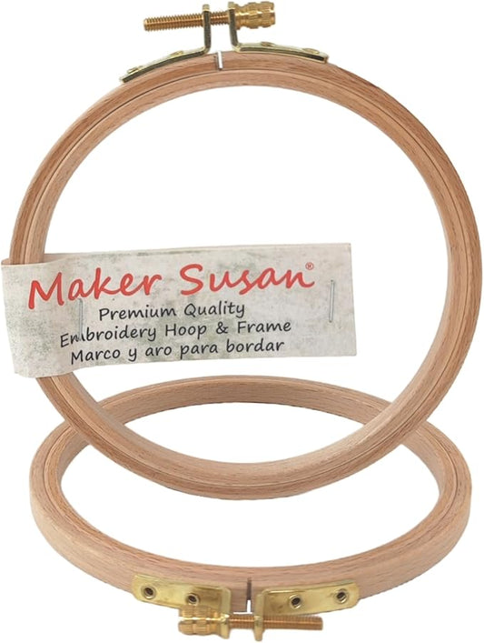 maker susan 4" wood embroidery hoop, round beechwood cross stitch hoop with adjustment brass screw, cross stitch hoops and frames, suitable for embroidery, craft sewing (4 inch)