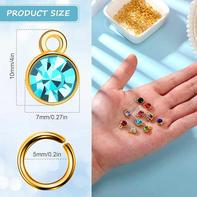 80 Pieces Crystal Birthstone Charms with 200 Jump Ring Handmade DIY Beads Pendant Mixed Color Birthstones for Jewelry Making Round Charms for Bracelets Necklaces Jewelry Findings (Bright Color)