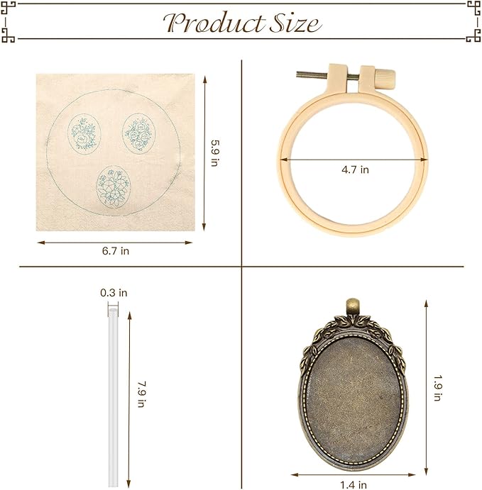 ZOCONE 3 Packs Embroidery Necklace Kit, Embroidery Pendant Kits Mini Cross Stitch Kit with Hoop, Necklace, Pendant, Beads, Stamped Pattern Cloth, Instructions, etc., Embroidery Kits for Adults