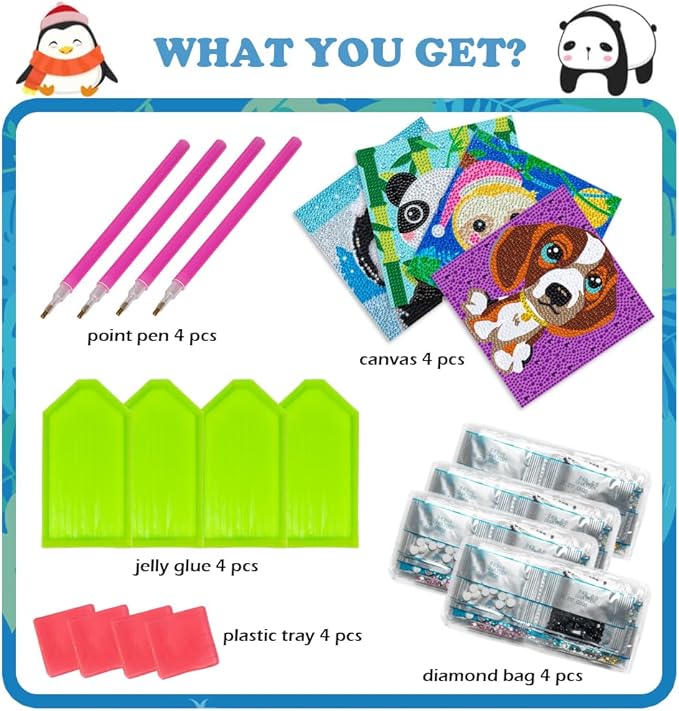 Labeol Diamond Art Kits for Kids Crafts for Girls Ages 6-8-10-12 Easy to DIY Creative Diamond Art Sticker Craft by Numbers Kits for Kids and Adult Beginners (4 Pack Chic)