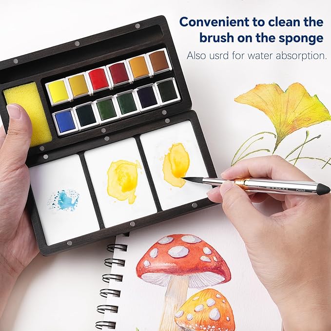 Fuumuui Watercolor Paint Set, 12 Watercolor Paints with Dual Tip Travel Watercolor Brushes Wooden Palette, Art Supplies for Painting, Travel Watercolor Set, Amateur Hobbyists
