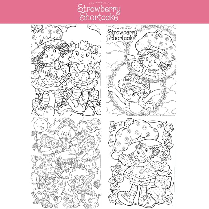 Strawberry Shortcake Coloring Book for Adults and Kids, Black & White Sheets, Velvet Coloring Pages, Stickers, Washable Markers