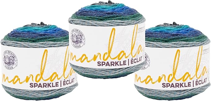Lion Brand Yarn Mandala Sparkle, Multicolor Yarn for Knitting, Crochet and Crafting, Volan, 3 Pack