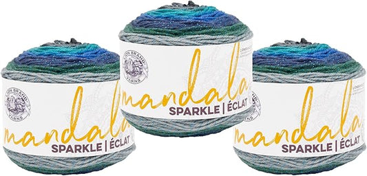 Lion Brand Yarn Mandala Sparkle, Multicolor Yarn for Knitting, Crochet and Crafting, Volan, 3 Pack