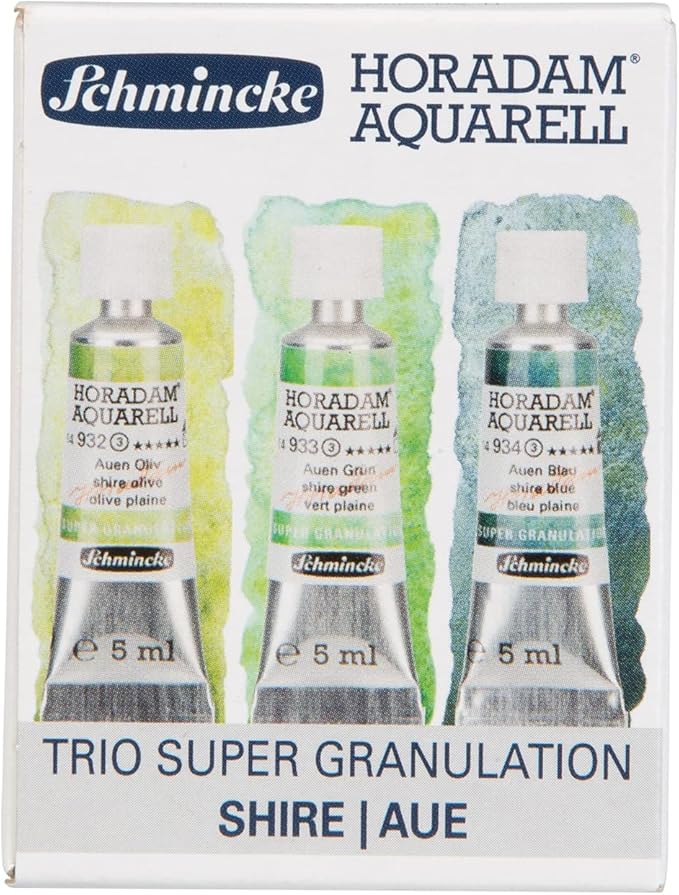 Schmincke Horadam® Aquarell, Super Granulation Trio Aue, 5 ml Tubes, 74 619 097, Cardboard Set, Very Strong Granulating colors, Finest, Super Granulating Watercolors