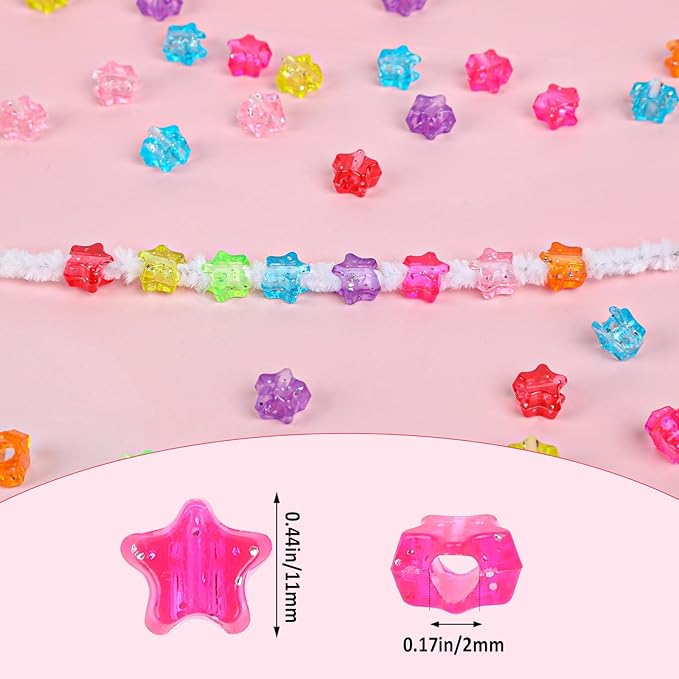 UPINS 1200pcs Star Pony Beads, Star Shape, Plastic, Bulk for Bracelets, Necklaces, DIY Projects, Jewelry Making, Decoration, Red, Orange, Yellow, Green, Blue, Purple, Pink