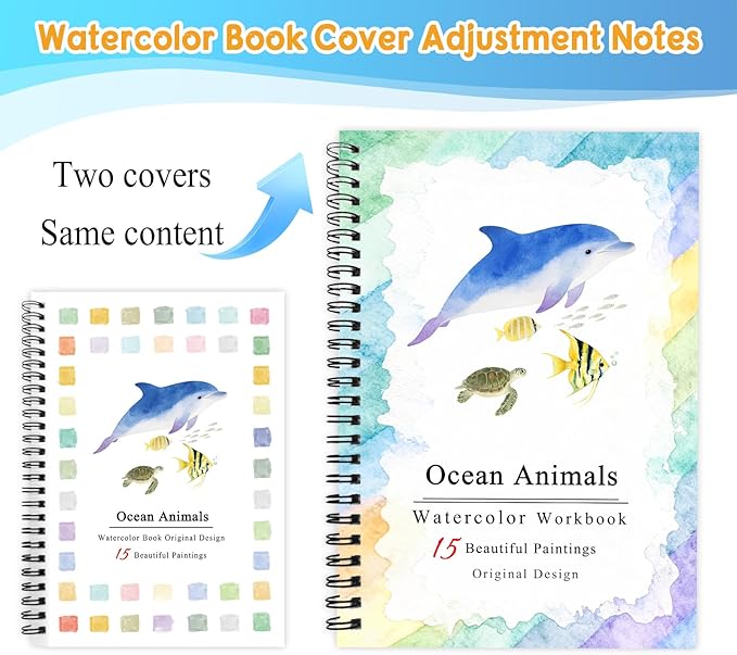 SLWBZ Watercolor Workbooks Coloring Book, Beginner Friendly Painting Kit, Easy Exquisite with Steps, Creative Exploration Watercolor Book for Adults Teens (Dolphin, Without Paint)