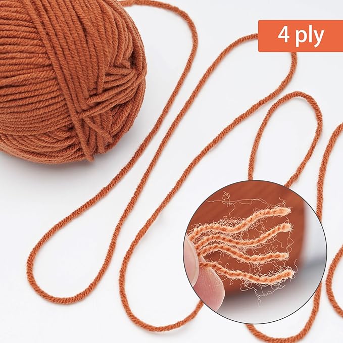 NICEEC 300g Soft Assorted Colors Yarn - Sport Weight,100% Acrylic, 4 Ply, Bonbons Yarn for Crochet & Knit, DIY Project Starter Kit for Kids or Adults(Total 870yds) - Caramel