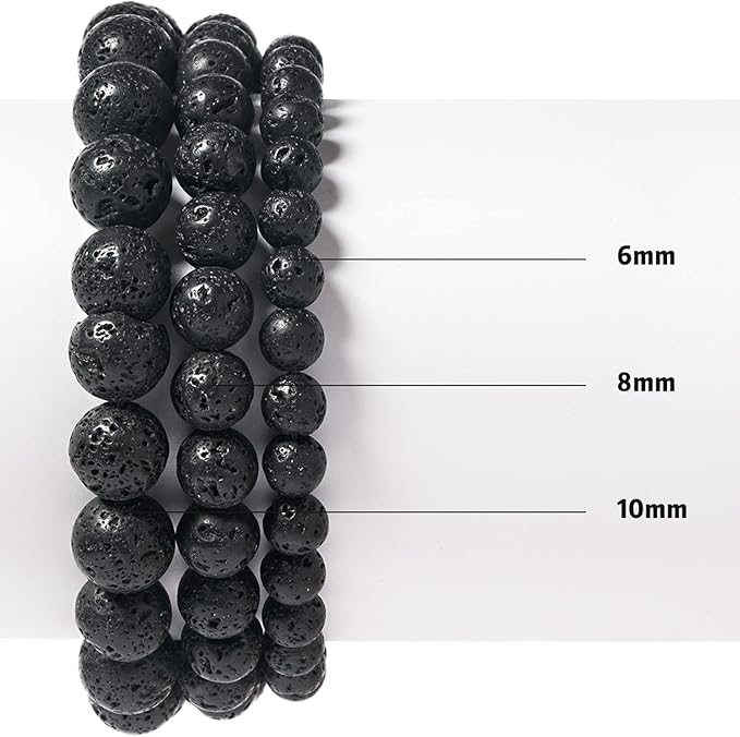 10mm Black Lava Round Bead - 35PCS Bulk Gemstone Beads for Jewelry Making, DIY Bracelets, Necklaces - Includes Crystal Stretch Cord - Stone Beads for Crafting Gifts