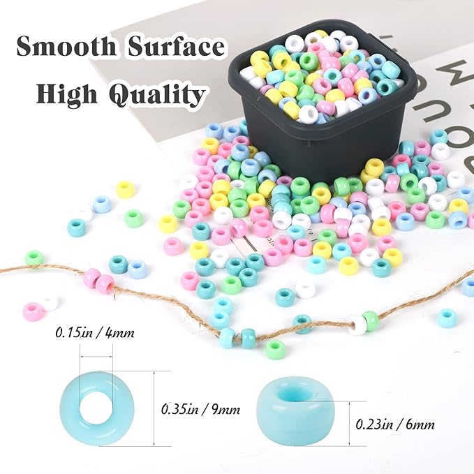 simetufy 1200 pcs pony beads macaron pastel colored beads for crafts hair beads for hair braiding, 8 candy colors