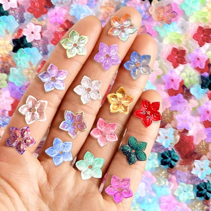 60PCS Colorful Flower Glass Beads Bulk Jewelry Beads for Jewelry Making Supplies Flower Charms for Bracelets Floral Charm Necklace Bracelet Making Kit Bead Spacers with Hole Cute Flowers Bead Charms