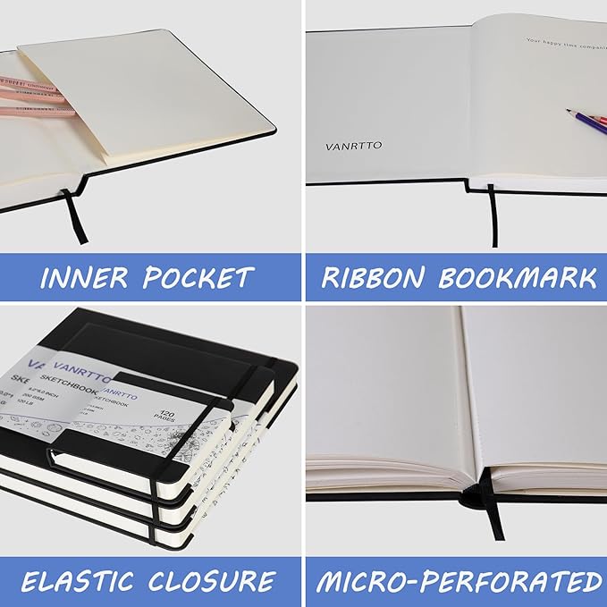 Hardcover Square Sketch Book, 120lb/200GSM Sketchbook Thick Drawing Paper for Marker Watercolor Pencil Mixed Media, Premium Drawing Notebook, Art Journal, 60 Sheets/120 Pages 10x10 Inch Sketch Pad