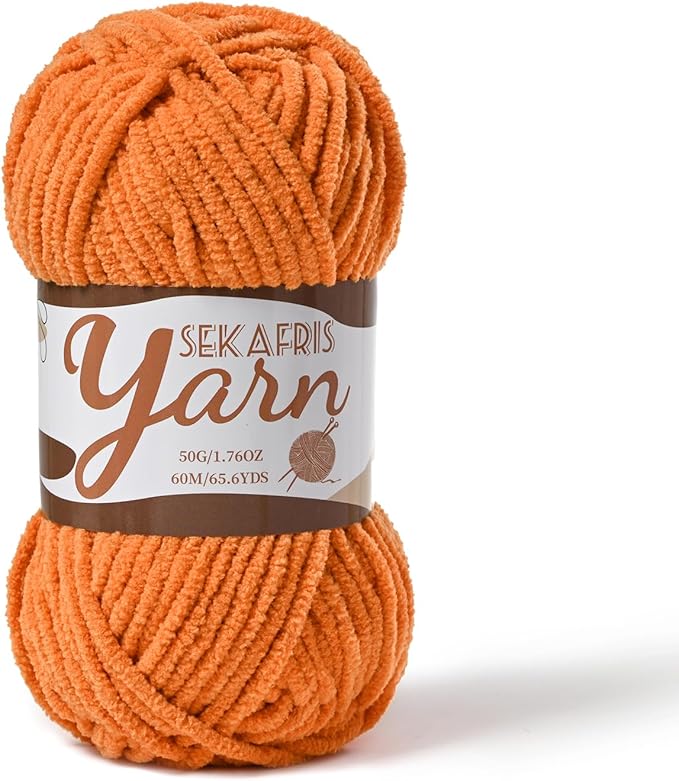 Fluffy Velvet Yarn for Crocheting，Baby Blanket Yarn for Crocheting Soft，50g(65.6yds) Amigurumi Yarns，Plush Chenille Crochet Yarns，Puzzle Yarn for Crochet Weaving Craft(Orange)