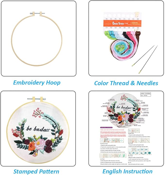 Louise Maelys Funny Embroidery Kits for Beginners Flower Wreath Cross Stitch Adults Needlepoint DIY Starter