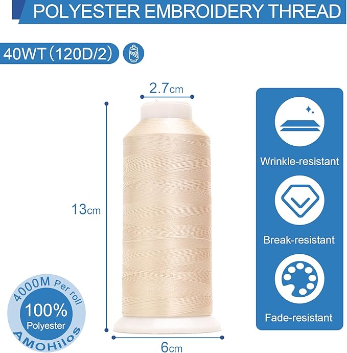 High Tenacity Polyester Embroidery Machine Thread 40WT(120D/2) 4000M Per Spool for Commercial and Domestic Embroidery Machine (Tusk-1682)