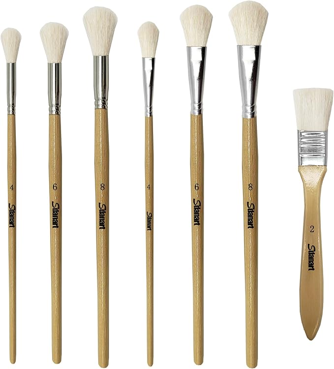 Gilding Brush Set,7 PCS Professional Goat Hair Blend Mop Brush Set for Acrylic Gouache Watercolor Oil Painting Gold foil and Gold Leaf Sheets