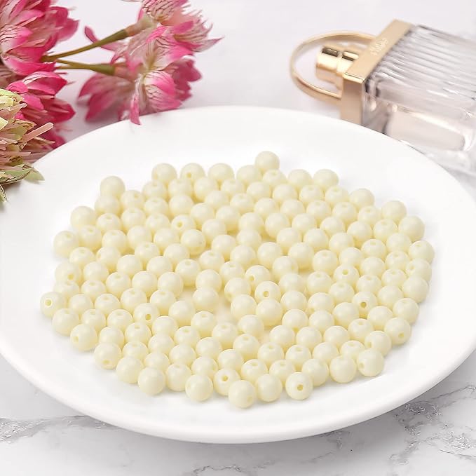 bonny boxx 1000pcs 6mm smooth beige acrylic round beads, plastic resin bubblegum balls chunky gumball beads for necklace and bracelet making, crafting supplies