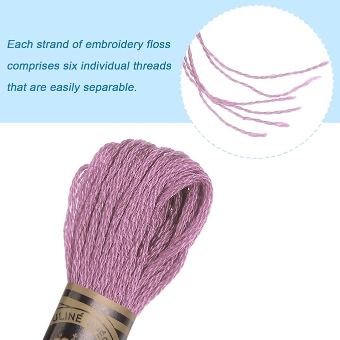 HARFINGTON 12 Skeins Embroidery Floss 8m Each Egyptian Long Fiber Cotton Cross Stitch Thread 26S/2x6 for Embroidery Projects Bracelet, Light Purple