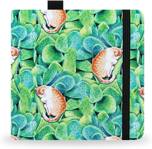 Mifuner Square 5.1X5.1 300gsm Watercolor Journal Hardbound 40pgs（20 Sheets Front Back 2 Textures） Travel Size for Calligrapher Colored Pencil Watercolor Sketch Handmade Cloth Cover Notebook Leaf Cat