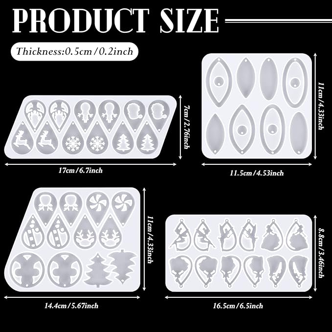 Patelai 4 Pcs Resin Earring Molds Irregular Shaped Earrings Silicone Mold for Epoxy Resin Dangle Drop Jewelry Making Kit for Women DIY Crafts Necklace Pendants Keychain(Snowflake Oval)