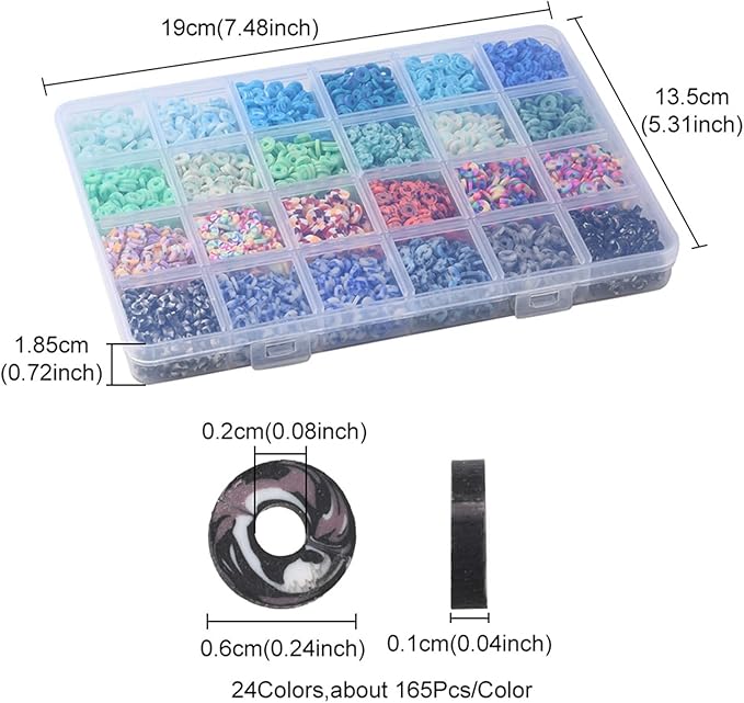 24 Colors 3960 Pcs Polymer Clay Beads Kit for Bracelets Making, Flat Round Spacer Heishi Beads for Craft and Jewelry Making