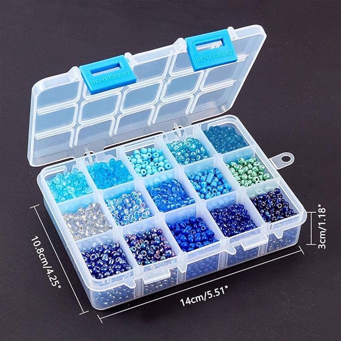 NBEADS 15 Colors 6/0 Glass Seed Beads, About 3000 Pcs 4mm Blue Round Pony Beads Mini Spacer Loose Beads for Jewelry Design Necklace Bracelet Earring Making