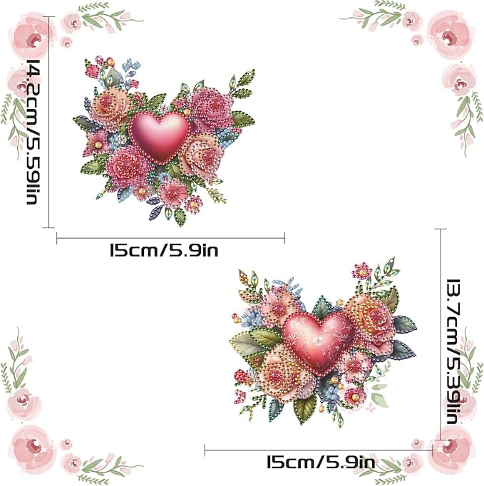 2 Pack Diamond Painting Rose Heart Hanging Ornaments – DIY Crystal Art Sun Catcher Kit for Window, Wall or Car – Romantic Valentine’s Day Decor & Gift for Her