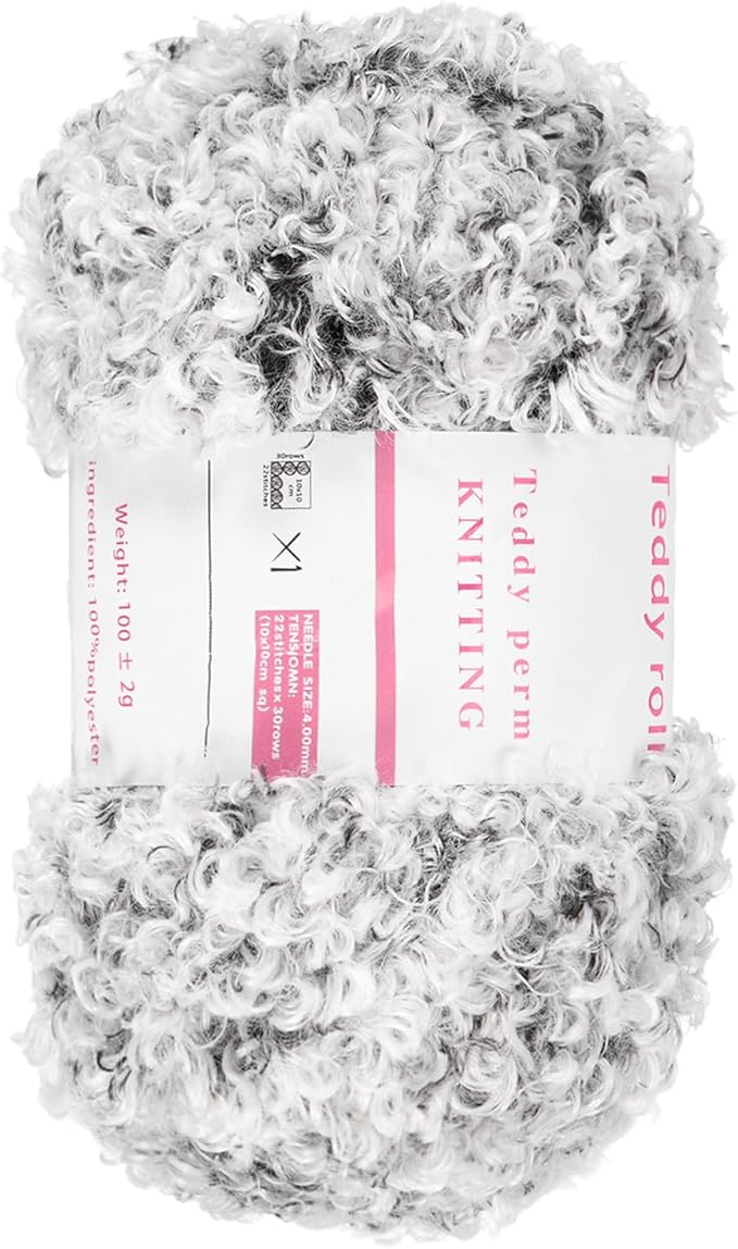MECCANIXITY Eyelash Yarn Fur Soft Fluffy Chunky Polyester Yarn Fuzzy Gray for Crocheting Knit DIY Clothes Bag - 55Yard/50m, 3.53oz