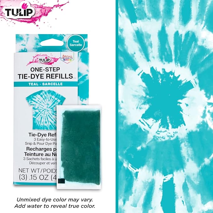 Tulip One-Step Tie-Dye Kit , 3 Fabric Dye Refill Packs, Packs, Teal