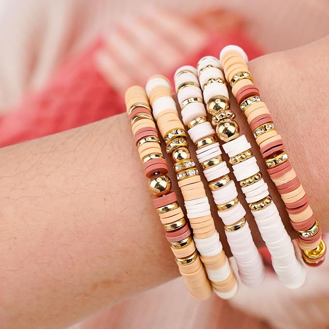 Gionlion 3000 Pcs Easter Basket Stuffers Clay Beads for Bracelets, Bracelet Making kit Golden Beads for Jewelry Making, Charms Bracelet Kit DIY Arts and Crafts Birthday Easter Gifts