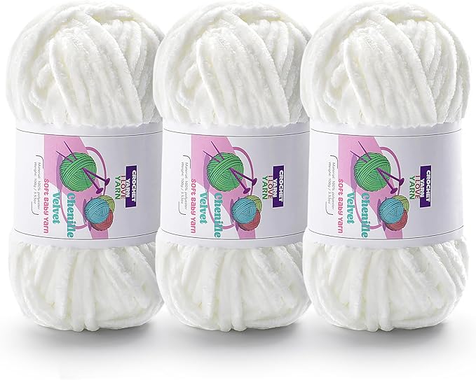 3 Skeins Velvet Chunky Yarn, Chenille Yarn for Crocheting and Hand Knitting, Blanket Yarns for Making Scarves and Knitting Projects - Amigurumi Crochet Yarn (3×3.5oz, 3×87.5yds)