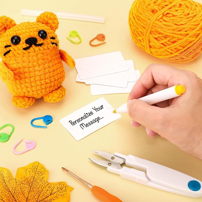 Crochet Kit for Beginners Kids Birthday Easter Basket Stuffers Teens Adults Custom Birthday DIY Gifts for Women Daughter Granddaughter Cat Crochet Kits with Step-by-Step Video Tutorials(40%+ Yarn)