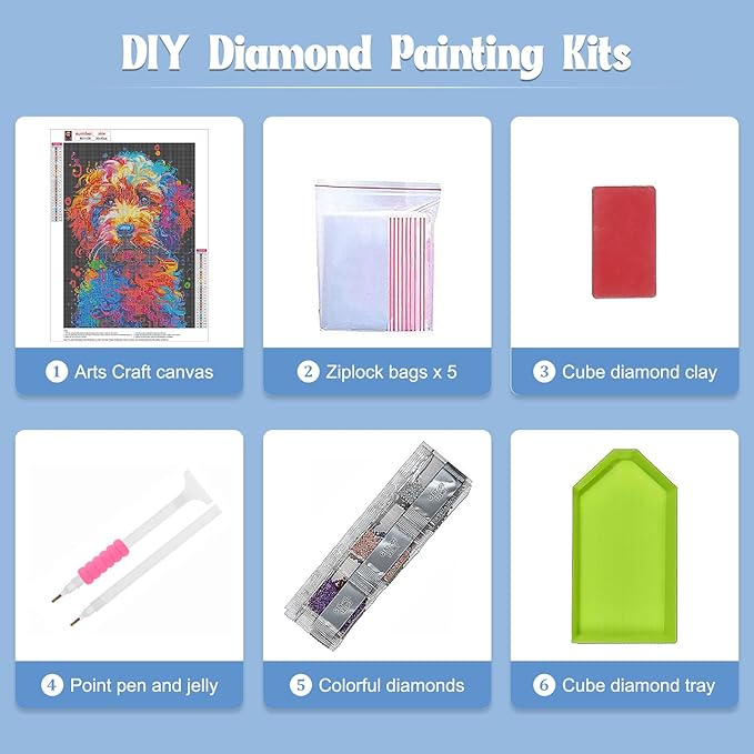 NAIMOER Dog Diamond Painting Kits for Adults, DIY 5D Full Drill Colorful Puppy Diamond Art Kits Diamond Dots Pictures Perfect for Relaxation and Home Wall Decor 30x40cm