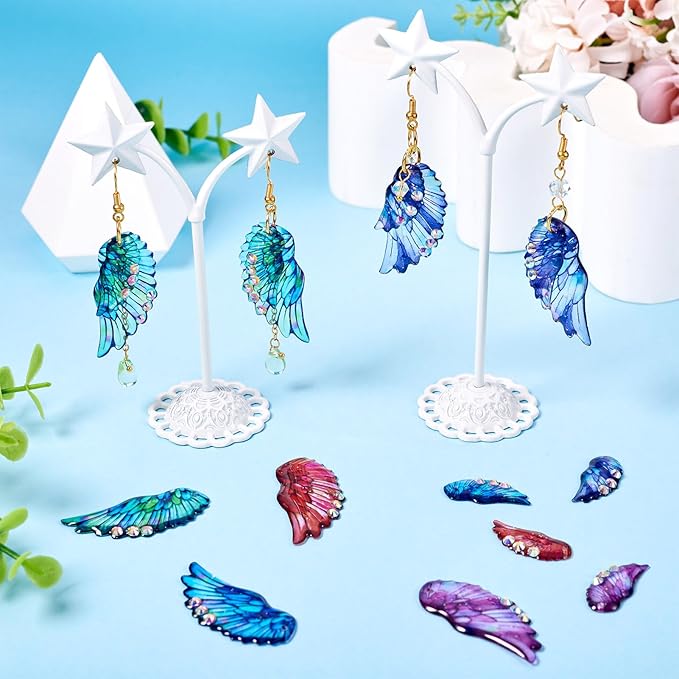 FASHEWELRY 20Pcs Resin Angel Wing Charms for Jewelry Making, Bright Color Fairy Wing Earring Charms Colorful Feather Pendant Earrings Making Kit Earring Hook Jump Rings