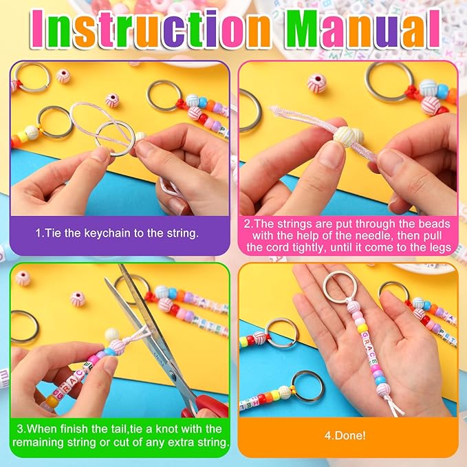 Landical 564 Pcs DIY Bead Keychain Kit Key Chain Making Craft Adjustable Letter Beads String Mama Sport Gift Alphabet Jewelry Backpack Accessories Holiday Party Favor (Volleyball,Vivid Color)