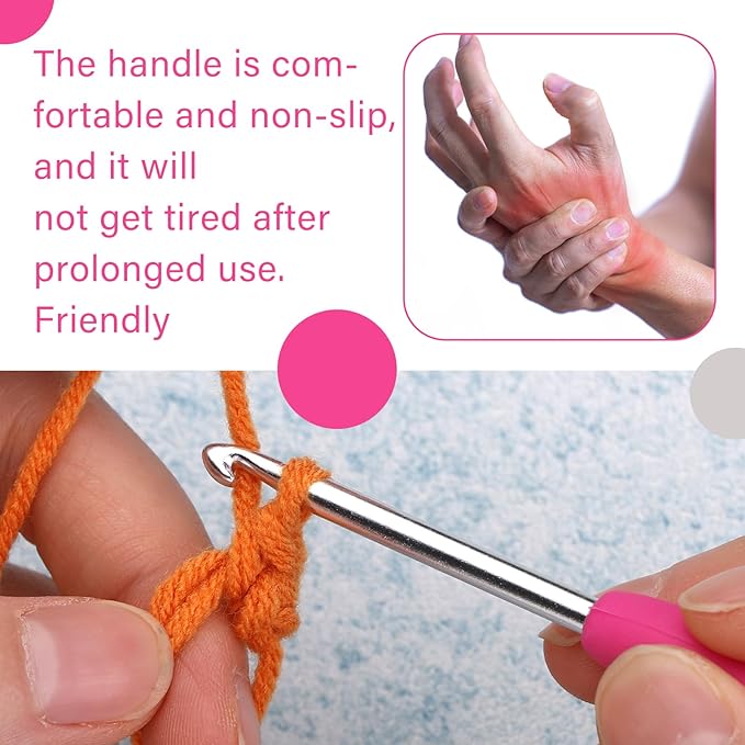 3.75 mm Crochet Hook, Ergonomic Handle for Arthritic Hands, Extra Long  Knitting Needles for Beginners and Crocheting Yarn (3.75 mm)